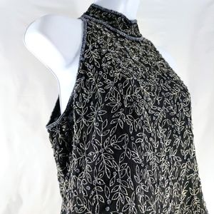 Vintage Papéll Silk Beaded Sleeveless Evening Formal Wear Top Women's Medium